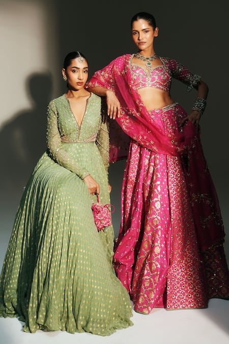 Mahima Mahajan Green Georgette, Silk Organza Embroidery Chaya Hand Anarkali With Dupatta at Aza Fashions Mahima Mahajan_Green Georgette, Silk Organza Embroidery Chaya Hand Anarkali With Dupatta _at_Aza_Fashions