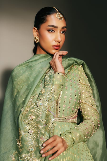 Buy Mahima Mahajan Green Georgette, Silk Organza Embroidery Chaya Hand Anarkali With Dupatta Buy_Mahima Mahajan_Green Georgette, Silk Organza Embroidery Chaya Hand Anarkali With Dupatta