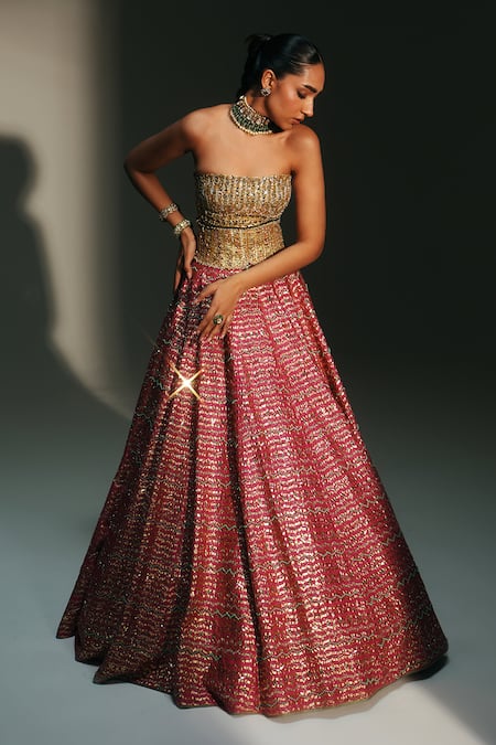 Buy Mahima Mahajan Pink Chanderi , Organza Embroidery, Garima Hand Lehenga Corset Set Online at Aza Fashions Buy_Mahima Mahajan_Pink Chanderi , Organza Embroidery, Garima Hand Lehenga Corset Set _Online_at_Aza_Fashions