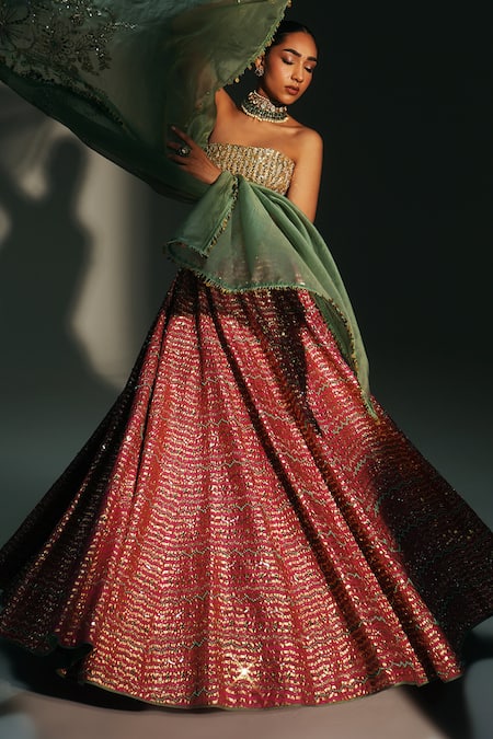 Mahima Mahajan Pink Chanderi , Organza Embroidery, Garima Hand Lehenga Corset Set at Aza Fashions Mahima Mahajan_Pink Chanderi , Organza Embroidery, Garima Hand Lehenga Corset Set _at_Aza_Fashions