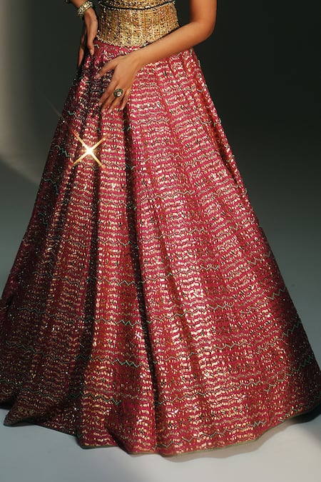 Buy Mahima Mahajan Pink Chanderi , Organza Embroidery, Garima Hand Lehenga Corset Set Buy_Mahima Mahajan_Pink Chanderi , Organza Embroidery, Garima Hand Lehenga Corset Set