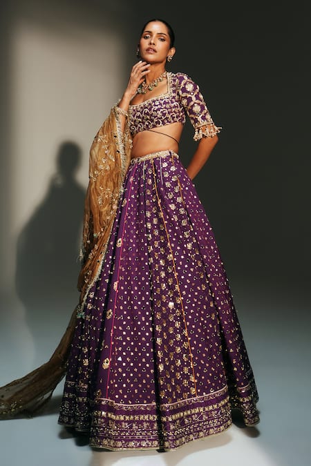 Mahima Mahajan Purple Chanderi Silk, Chanderi, Silk, Tissue Lavanya Hand Lehenga Set Online at Aza Fashions Mahima Mahajan_Purple Chanderi Silk, Chanderi, Silk, Tissue Lavanya Hand Lehenga Set _Online_at_Aza_Fashions