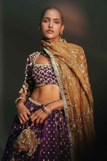Buy Mahima Mahajan Purple Chanderi Silk, Chanderi, Silk, Tissue Lavanya Hand Lehenga Set Online at Aza Fashions Buy_Mahima Mahajan_Purple Chanderi Silk, Chanderi, Silk, Tissue Lavanya Hand Lehenga Set _Online_at_Aza_Fashions