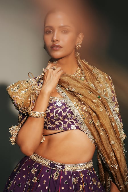 Mahima Mahajan Purple Chanderi Silk, Chanderi, Silk, Tissue Lavanya Hand Lehenga Set at Aza Fashions Mahima Mahajan_Purple Chanderi Silk, Chanderi, Silk, Tissue Lavanya Hand Lehenga Set _at_Aza_Fashions