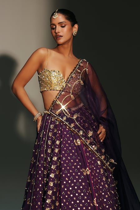 Buy Mahima Mahajan Purple Chanderi , Organza Embroidery, Sequins, Trisha Hand Lehenga Set Online at Aza Fashions Buy_Mahima Mahajan_Purple Chanderi , Organza Embroidery, Sequins, Trisha Hand Lehenga Set _Online_at_Aza_Fashions