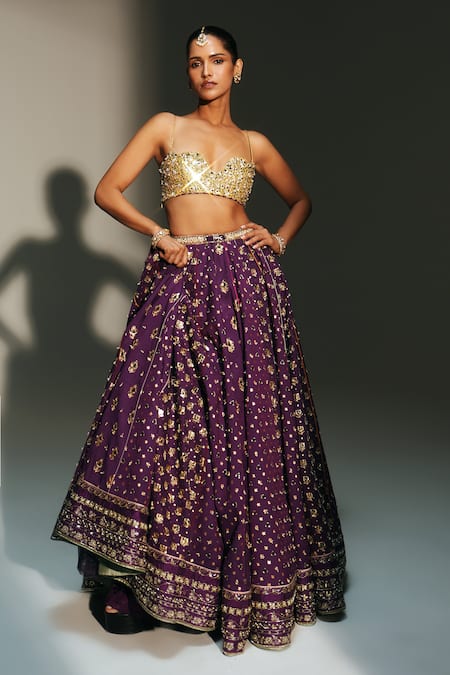 Shop Mahima Mahajan Purple Chanderi , Organza Embroidery, Sequins, Trisha Hand Lehenga Set Online at Aza Fashions Shop_Mahima Mahajan_Purple Chanderi , Organza Embroidery, Sequins, Trisha Hand Lehenga Set _Online_at_Aza_Fashions