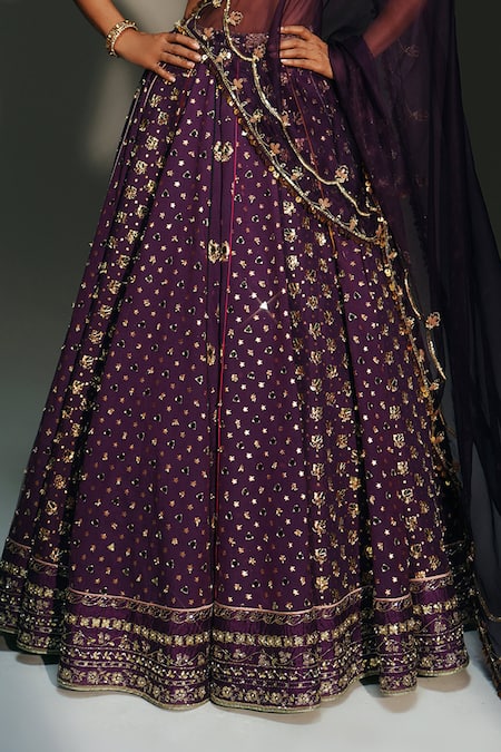 Buy Mahima Mahajan Purple Chanderi , Organza Embroidery, Sequins, Trisha Hand Lehenga Set Buy_Mahima Mahajan_Purple Chanderi , Organza Embroidery, Sequins, Trisha Hand Lehenga Set