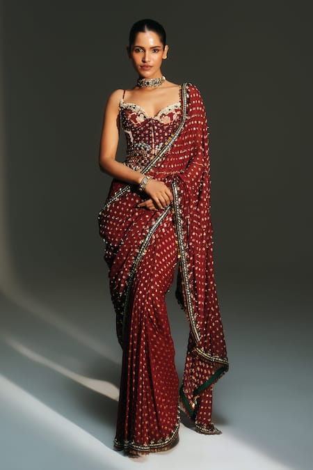 Mahima Mahajan Yamini Hand Embroidered Pre-Draped Saree With Corset 