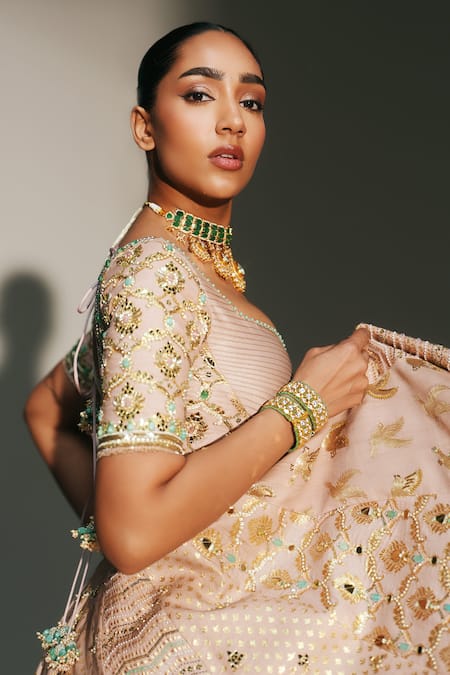 Mahima Mahajan Blush Chanderi, , Organza Embroidery, Vidhi Hand Kali Lehenga Set Online at Aza Fashions Mahima Mahajan_Blush Chanderi, , Organza Embroidery, Vidhi Hand Kali Lehenga Set _Online_at_Aza_Fashions