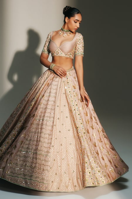 Mahima Mahajan Blush Chanderi, , Organza Embroidery, Vidhi Hand Kali Lehenga Set at Aza Fashions Mahima Mahajan_Blush Chanderi, , Organza Embroidery, Vidhi Hand Kali Lehenga Set _at_Aza_Fashions