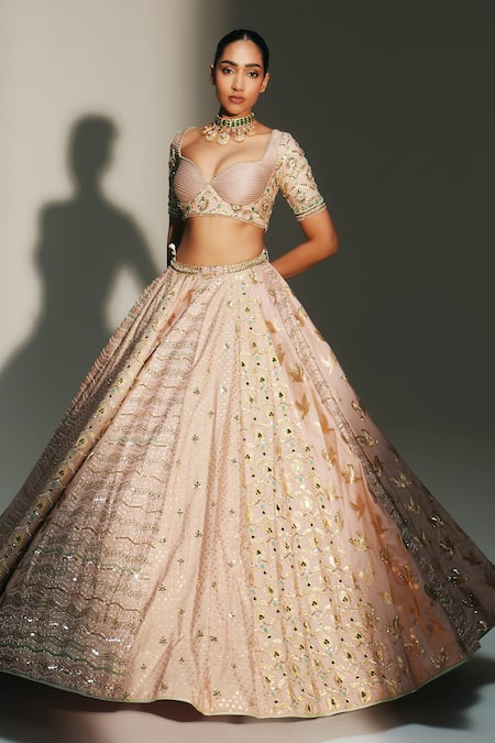 Buy Mahima Mahajan Blush Chanderi, , Organza Embroidery, Vidhi Hand Kali Lehenga Set Buy_Mahima Mahajan_Blush Chanderi, , Organza Embroidery, Vidhi Hand Kali Lehenga Set