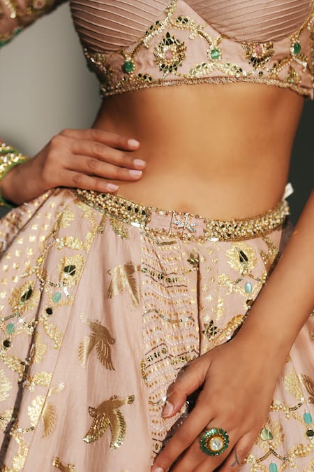 Shop Mahima Mahajan Blush Chanderi, , Organza Embroidery, Vidhi Hand Kali Lehenga Set Shop_Mahima Mahajan_Blush Chanderi, , Organza Embroidery, Vidhi Hand Kali Lehenga Set