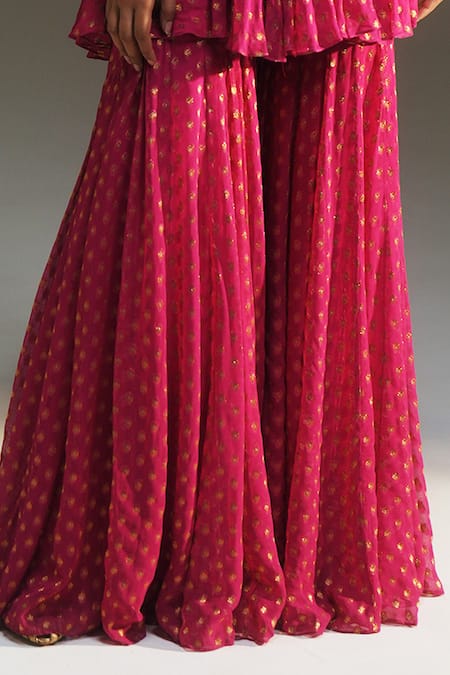 Mahima Mahajan Fuchsia Georgette Embroidery, Foil Naina Hand Peplum Kurta And Sharara Set Online at Aza Fashions Mahima Mahajan_Fuchsia Georgette Embroidery, Foil Naina Hand Peplum Kurta And Sharara Set _Online_at_Aza_Fashions