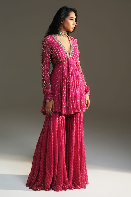 Buy Mahima Mahajan Pink Chanderi , Chanderi, , Organza Beads, Nidhi Hand Sharara Set Online at Aza Fashions Buy_Mahima Mahajan_Pink Chanderi , Chanderi, , Organza Beads, Nidhi Hand Sharara Set _Online_at_Aza_Fashions