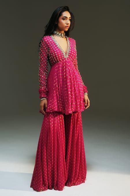 Mahima Mahajan Pink Chanderi , Chanderi, , Organza Beads, Nidhi Hand Sharara Set at Aza Fashions Mahima Mahajan_Pink Chanderi , Chanderi, , Organza Beads, Nidhi Hand Sharara Set _at_Aza_Fashions