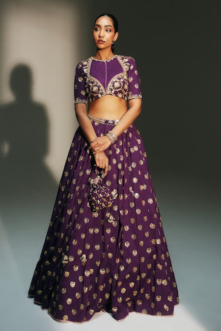 Buy Mahima Mahajan Purple Chanderi , Organza, , Chanderi, Shubhi Hand Lehenga Set Online at Aza Fashions Buy_Mahima Mahajan_Purple Chanderi , Organza, , Chanderi, Shubhi Hand Lehenga Set _Online_at_Aza_Fashions