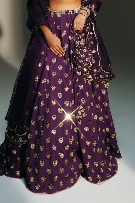 Buy Mahima Mahajan Purple Chanderi , Organza, , Chanderi, Shubhi Hand Lehenga Set Buy_Mahima Mahajan_Purple Chanderi , Organza, , Chanderi, Shubhi Hand Lehenga Set