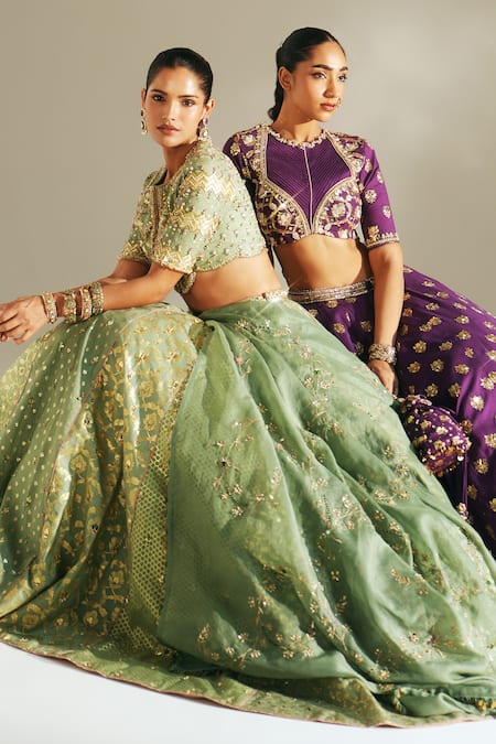 Shop Mahima Mahajan Purple Chanderi , Organza, , Chanderi, Shubhi Hand Lehenga Set Shop_Mahima Mahajan_Purple Chanderi , Organza, , Chanderi, Shubhi Hand Lehenga Set