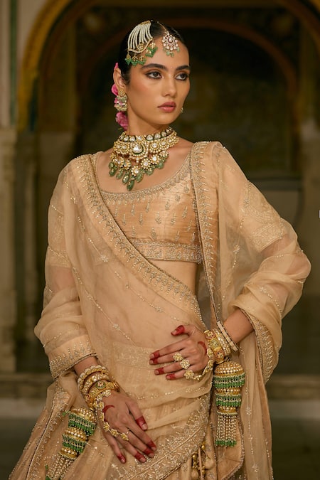 Buy Sheetal Batra Gold , Organza Embroidery, Zari, Sequins Round Neck Aaliya Lehenga Set Online at Aza Fashions Buy_Sheetal Batra_Gold , Organza Embroidery, Zari, Sequins Round Neck Aaliya Lehenga Set _Online_at_Aza_Fashions