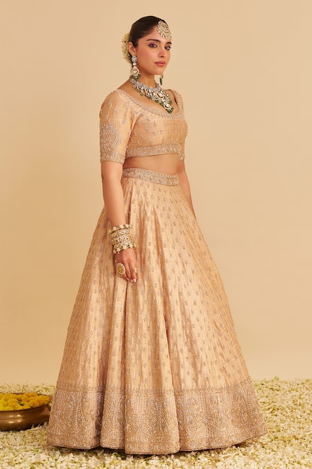 Shop Sheetal Batra Gold , Organza Embroidery, Zari, Sequins Round Neck Aaliya Lehenga Set Online at Aza Fashions Shop_Sheetal Batra_Gold , Organza Embroidery, Zari, Sequins Round Neck Aaliya Lehenga Set _Online_at_Aza_Fashions