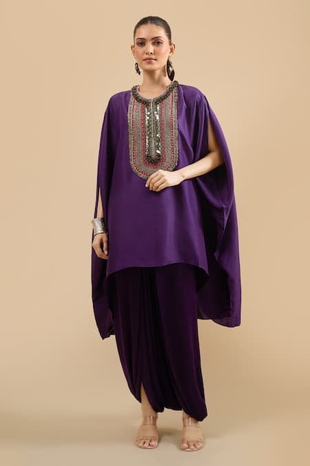 Buy Prisho Purple Sequins, Zari, Embroidery Round Neck Zardozi Kaftan With Pant Online at Aza Fashions Buy_Prisho_Purple Sequins, Zari, Embroidery Round Neck Zardozi Kaftan With Pant _Online_at_Aza_Fashions