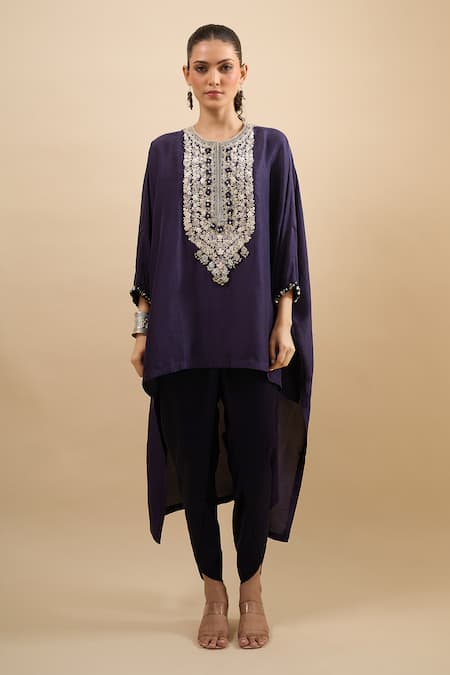 Buy Prisho Blue Embroidery, Sequins, Stones Round Neck Thread Work Kaftan With Pant Online at Aza Fashions Buy_Prisho_Blue Embroidery, Sequins, Stones Round Neck Thread Work Kaftan With Pant _Online_at_Aza_Fashions