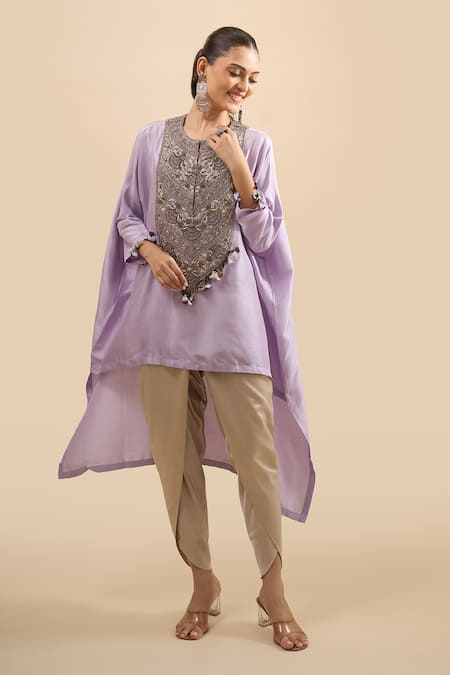Prisho Asymmetric Embroidered Kaftan With Pant