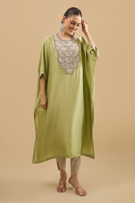 Prisho Moti Resham Embroidered Kaftan With Pant