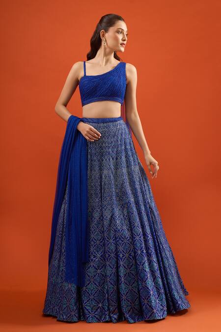 Buy Seema Gujral Blue Net Embroidery, Metallic Thread, Sequins Lehenga With Blouse Online at Aza Fashions Buy_Seema Gujral_Blue Net Embroidery, Metallic Thread, Sequins Lehenga With Blouse _Online_at_Aza_Fashions