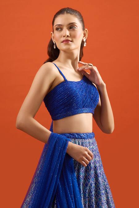 Seema Gujral Blue Net Embroidery, Metallic Thread, Sequins Lehenga With Blouse at Aza Fashions Seema Gujral_Blue Net Embroidery, Metallic Thread, Sequins Lehenga With Blouse _at_Aza_Fashions