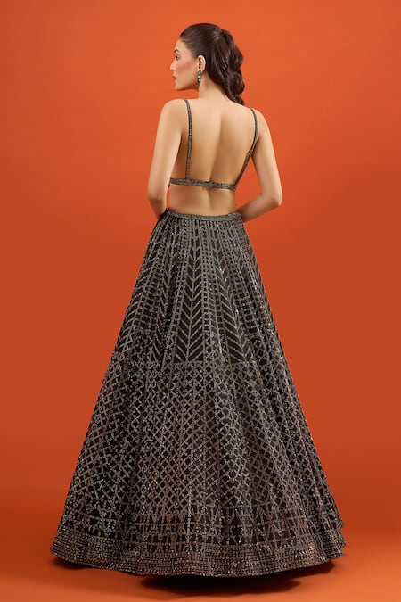 Seema Gujral Raw Silk Embroidered Lehenga Set 