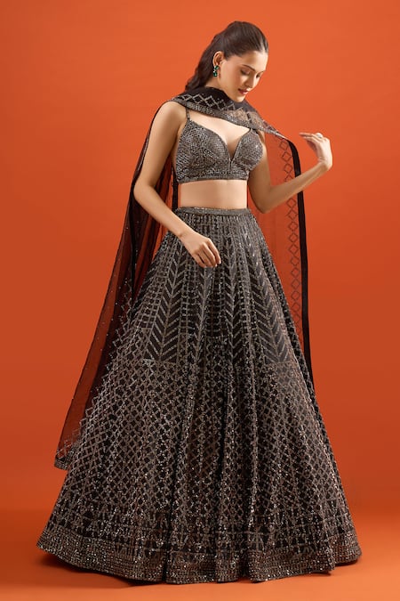 Seema Gujral Raw Silk Embroidered Lehenga Set 