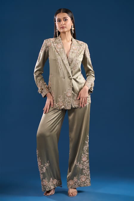 Anamika Khanna Embroidered Blazer With Pant 