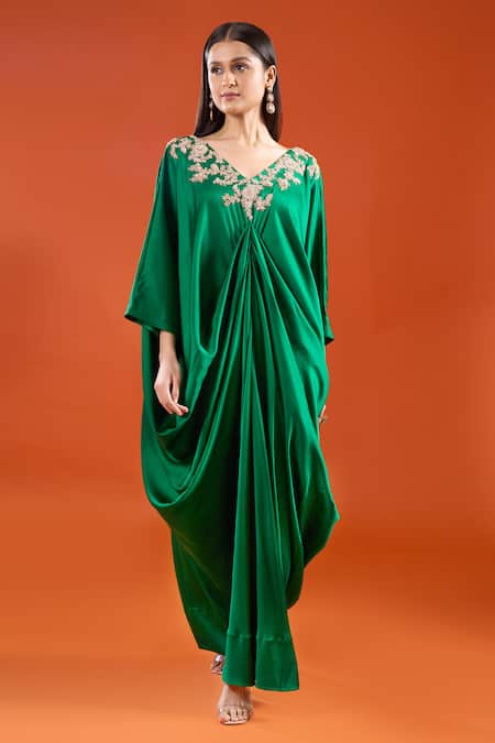 Anamika Khanna Yoke Embroidered Draped Cape Dress 