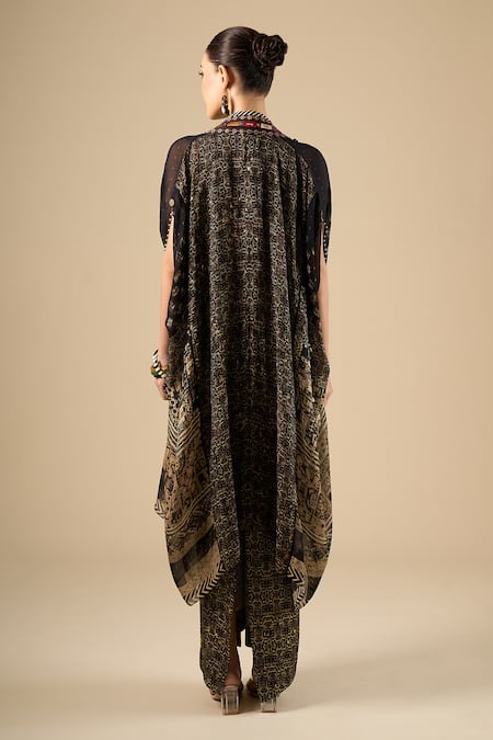 Aseem Kapoor Surmai Mogra Printed Cape & Draped Skirt Set