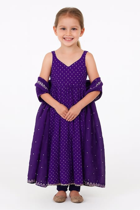 Tiny Pants Purple Georgette Embroidery Anarkali With Dupatta 