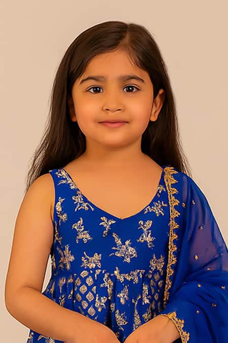 Tiny Pants_Blue Chanderi Cotton Embroidery, Sequins Anarkali With Dupatta _Online_at_Aza_Fashions