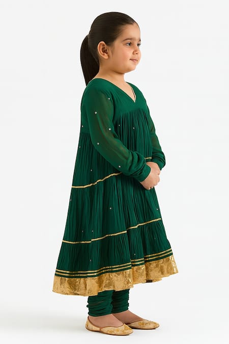 Buy Tiny Pants Emerald Green Chanderi Cotton, Georgette Zari Embroidered Anarkali Set Online at Aza Fashions Buy_Tiny Pants_Emerald Green Chanderi Cotton, Georgette Zari Embroidered Anarkali Set _Online_at_Aza_Fashions