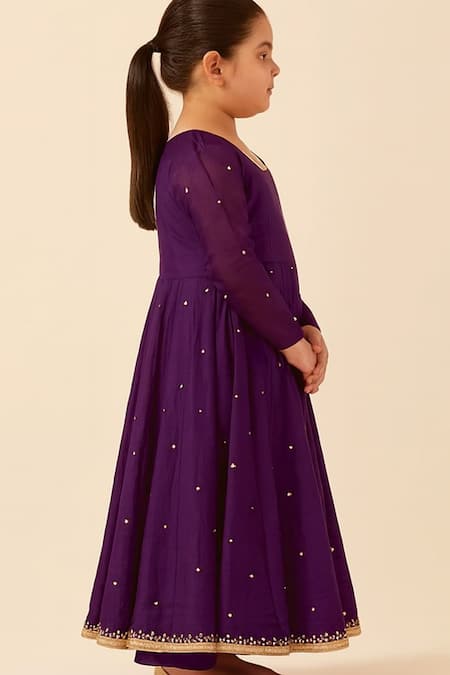 Tiny Pants Purple Chanderi Cotton Zari, Sequins Embroidered Anarkali With Dupatta Online at Aza Fashions Tiny Pants_Purple Chanderi Cotton Zari, Sequins Embroidered Anarkali With Dupatta _Online_at_Aza_Fashions