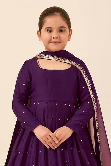 Buy Tiny Pants Purple Chanderi Cotton Zari, Sequins Embroidered Anarkali With Dupatta Online at Aza Fashions Buy_Tiny Pants_Purple Chanderi Cotton Zari, Sequins Embroidered Anarkali With Dupatta _Online_at_Aza_Fashions