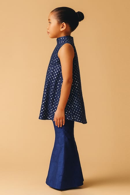 Tiny Pants Blue Dupion Printed Kurta With Sharara Online at Aza Fashions Tiny Pants_Blue Dupion Printed Kurta With Sharara _Online_at_Aza_Fashions