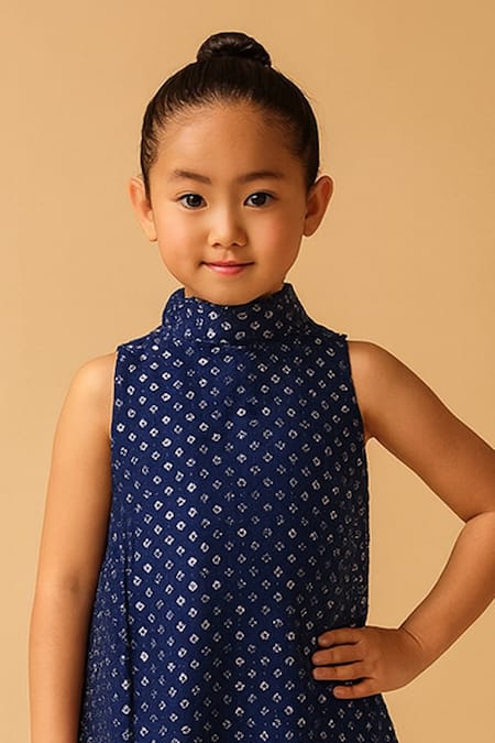 Shop Tiny Pants Blue Dupion Printed Kurta With Sharara Online at Aza Fashions Shop_Tiny Pants_Blue Dupion Printed Kurta With Sharara _Online_at_Aza_Fashions