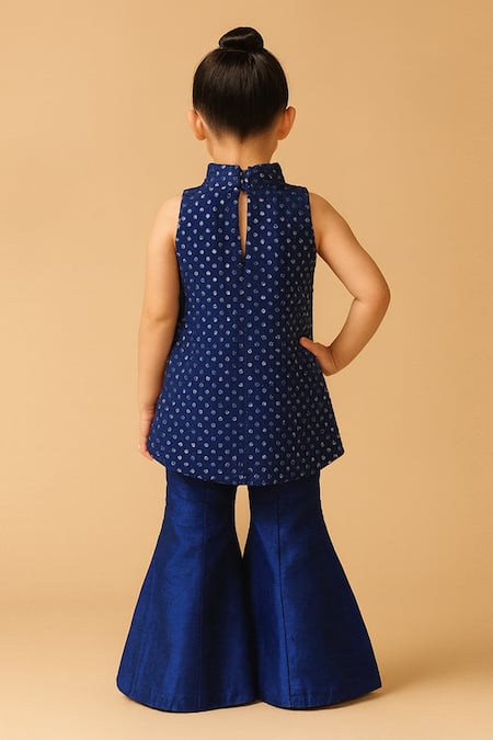 Shop Tiny Pants Blue Dupion Printed Kurta With Sharara at Aza Fashions Shop_Tiny Pants_Blue Dupion Printed Kurta With Sharara _at_Aza_Fashions