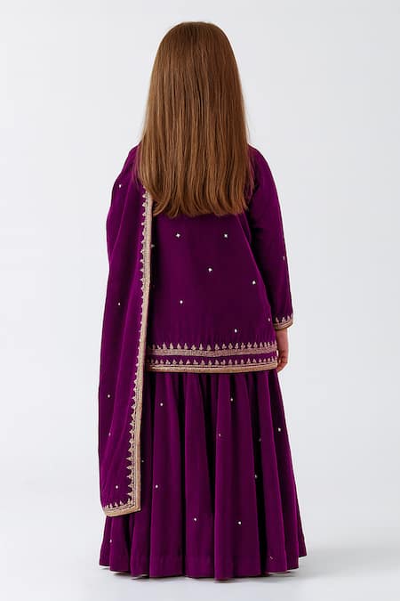 Shop Tiny Pants Purple Velvet Zari, Stones, Sequins, Embroidery Lehenga Set at Aza Fashions Shop_Tiny Pants_Purple Velvet Zari, Stones, Sequins, Embroidery Lehenga Set _at_Aza_Fashions