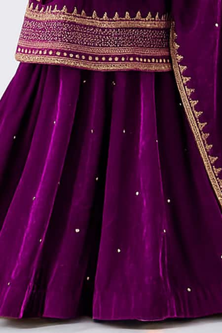 Buy Tiny Pants Purple Velvet Zari, Stones, Sequins, Embroidery Lehenga Set Online at Aza Fashions Buy_Tiny Pants_Purple Velvet Zari, Stones, Sequins, Embroidery Lehenga Set _Online_at_Aza_Fashions