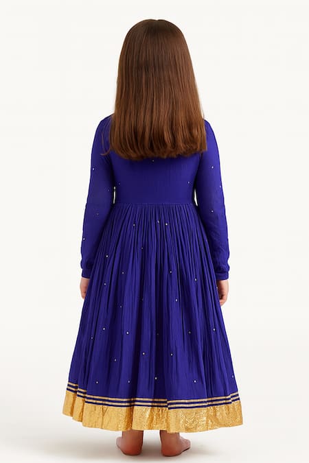 Shop Tiny Pants Blue Georgette Sequins, Zari Royal Embroidered Anarkali Set at Aza Fashions Shop_Tiny Pants_Blue Georgette Sequins, Zari Royal Embroidered Anarkali Set _at_Aza_Fashions