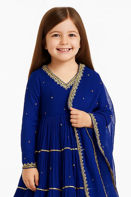 Tiny Pants Blue Georgette Sequins, Zari Royal Embroidered Anarkali Set Online at Aza Fashions Tiny Pants_Blue Georgette Sequins, Zari Royal Embroidered Anarkali Set _Online_at_Aza_Fashions
