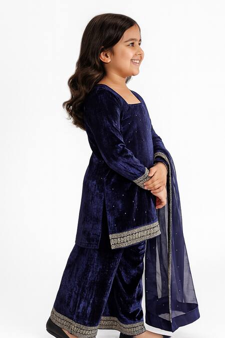 Buy Tiny Pants Navy Velvet Lace, Sequins, Embroidery Kurta Set Online at Aza Fashions Buy_Tiny Pants_Navy Velvet Lace, Sequins, Embroidery Kurta Set _Online_at_Aza_Fashions