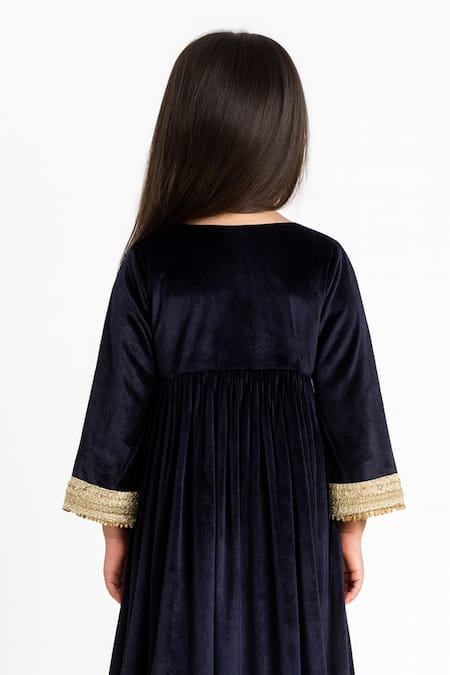 Shop Tiny Pants Black Velvet Embroidery Kurta And Pant Set at Aza Fashions Shop_Tiny Pants_Black Velvet Embroidery Kurta And Pant Set _at_Aza_Fashions