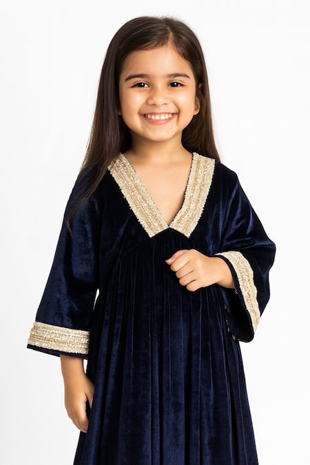 Tiny Pants Black Velvet Embroidery Kurta And Pant Set Online at Aza Fashions Tiny Pants_Black Velvet Embroidery Kurta And Pant Set _Online_at_Aza_Fashions